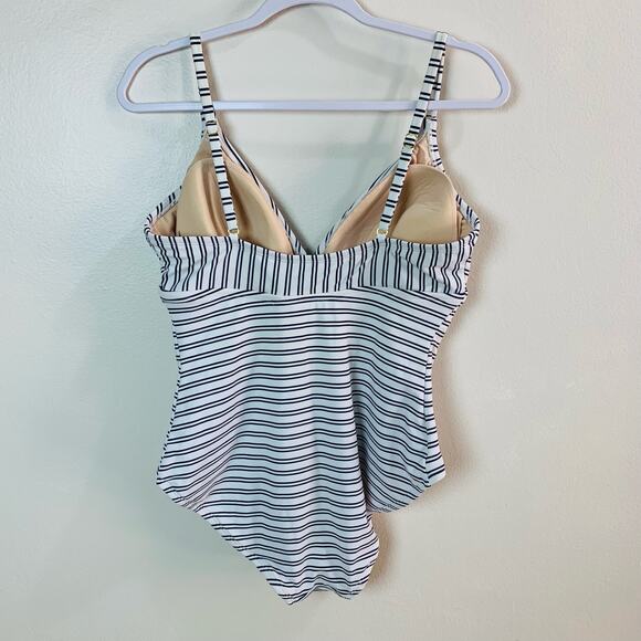 Kona Sol Size L Women's Triangle High Coverage One Piece Swimsuit  Navy White - Picture 6 of 12